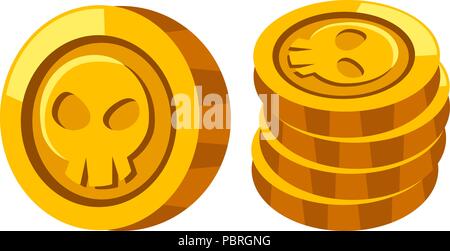 Cartoon vector golden coins with a skull, icon Stock Vector