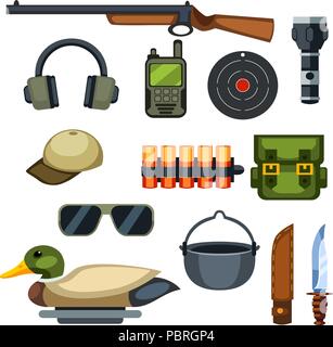 Set of cartoon equipment of the hunter Stock Vector