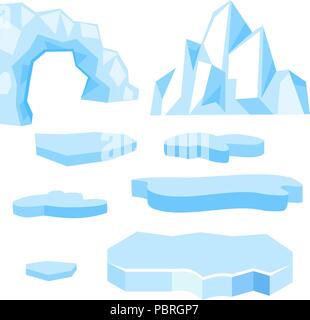 Set of cartoon vector blue floes and icebergs of different shape Stock Vector