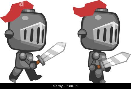 Cartoon vector knight in armor walking animation frames Stock Vector