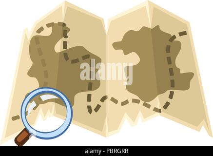 Cartoon vector treasure map with magnifier Stock Vector