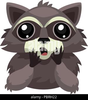 Cartoon scared, surprised raccoon character Stock Vector