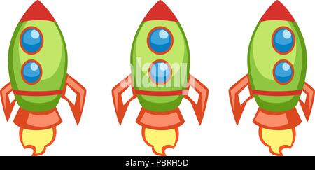 Illustration of cartoon flying spaceship for a game with animation frames Stock Vector