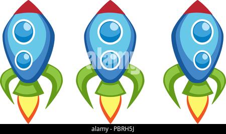 Illustration of cartoon flying spaceship for a game with animation frames Stock Vector