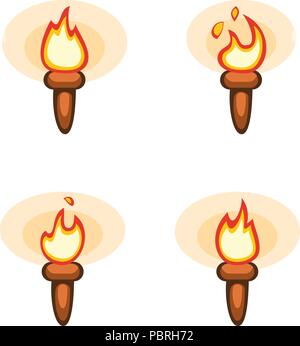 Cartoon vector wooden torch with burning animation Stock Vector