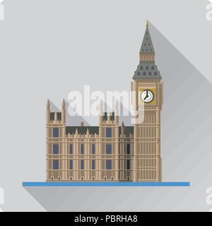 Flat design long shadow vector illustration  of Big Ben, the Elizabeth Tower at Westminster Palace, London, England Stock Vector