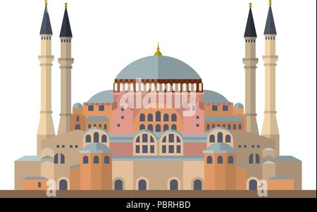 Flat design isolated vector icon of the Hagia Sophia mosque, church and museum at Istanbul, Turkey Stock Vector