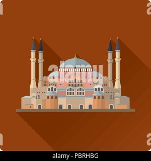 Flat design long shadow vector illustration of the Hagia Sophia mosque, church and museum at Istanbul, Turkey Stock Vector