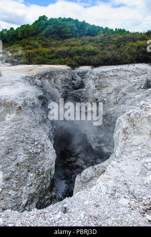 Sulphur crater in the Wai-O-Tapu Volcanic Wonderland, North Island, New Zealand Stock Photo