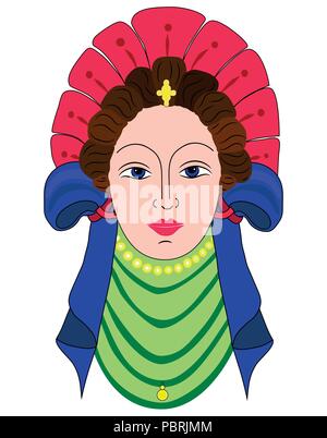 Flat portrait of a girl . Vintage ladies ' attire. Old, antique. Isolated, white. Vector Stock Vector