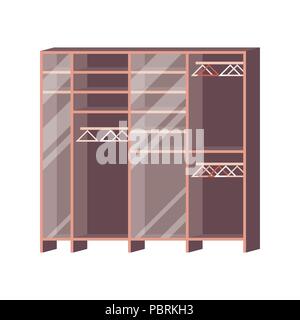 Wardrobe Closet Empty Isolated on White. Glass Doors. Vector Illustration. Stock Vector