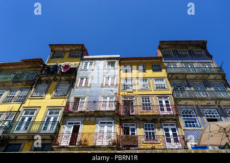 Abstract view of typical multi-story building facades in Porto Portugal showing examples of azulejos tiles Stock Photo