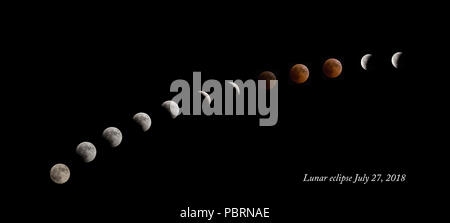 Composite time lapse lunar eclipse July 27, 2018 Stock Photo