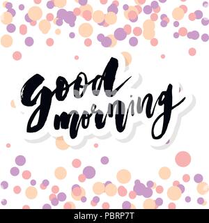 Good Morning Lettering Calligraphy Vector Text Phrase typography Gradient Sticker Stock Vector