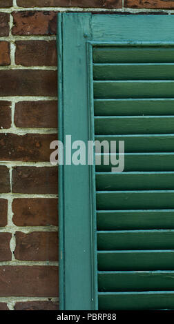 Blue Window Beside Brick Wall Stock Photo