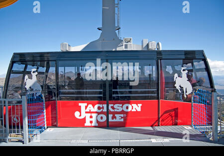 A view of the Jackson Hole Aerial Tram, or 'Big Red' as it's  also known, taken at the top of Rendezvous Mountain. What a view! With the wind that Sep Stock Photo