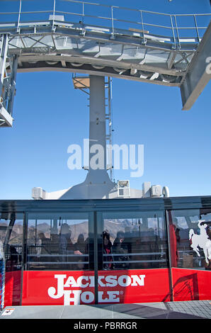 A view of the Jackson Hole Aerial Tram, or 'Big Red' as it's  also known, taken at the top of Rendezvous Mountain. What a view! With the wind that Sep Stock Photo