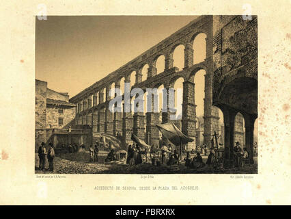 Acueducto De Segovia Y Plaza Del Azoguejo Castilla Leon Espana Stock Photo Alamy