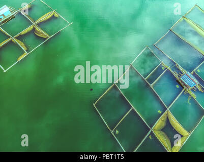 Bamboo rafts and fish cage at Lake Mohicap, San Pablo City, Laguna, Philippines Stock Photo