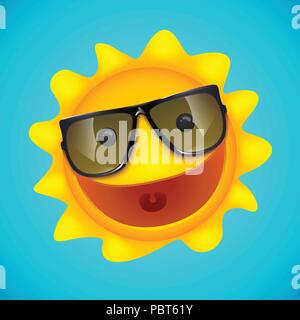 smiling sun character on blue Stock Vector