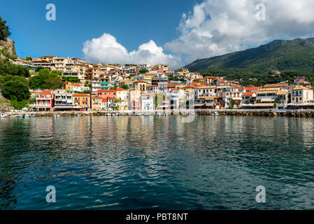 Morning view of Parga, coastal Greek town at Ionian Sea Stock Photo