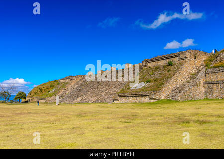 Main square of Monte Alban, a large pre-Columbian archaeological site, Santa Cruz Xoxocotlan Municipality, Oaxaca State.  UNESCO World Heritage Stock Photo