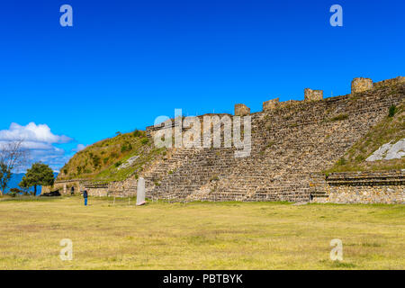 Main square of Monte Alban, a large pre-Columbian archaeological site, Santa Cruz Xoxocotlan Municipality, Oaxaca State.  UNESCO World Heritage Stock Photo