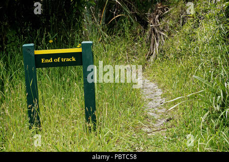 End of track sign on a New Zealand walking track Stock Photo