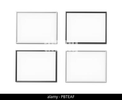 Black and white photo frames with blank copy space hanging on wall in 3d rendering Stock Photo