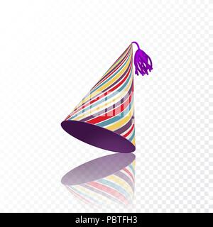 Birthday hat with colorful stripes texture. Vector illustration isolated on transparent background Stock Vector