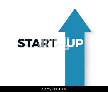 Start up business concept. Text Start with shadow and text Up on blue arrow. Vector illustration Stock Vector