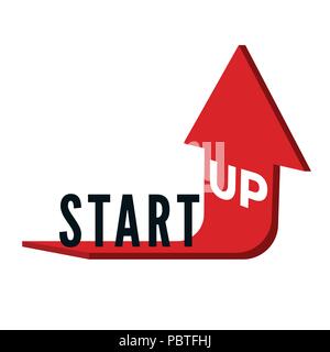 Start Up Business Concept. Text Start Up on red arrow which is bent and directed upwards. Vector illustration Stock Vector