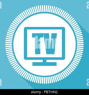 Tv editable flat vector icon, square web button, blue computer and smartphone application sign in eps 10 Stock Vector