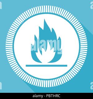 Flame editable flat vector icon, square web button, blue computer and smartphone application sign in eps 10 Stock Vector