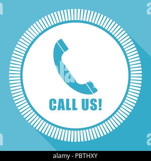 Call us editable flat vector icon, square web button, blue computer and smartphone application sign in eps 10 Stock Vector