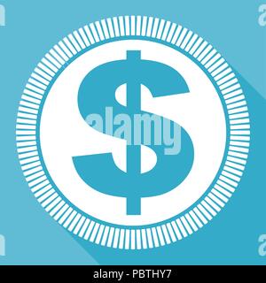 Dollar editable flat vector icon, square web button, blue computer and smartphone application sign in eps 10 Stock Vector
