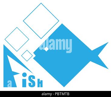 square fish with square bubbles minimalist logo Stock Vector