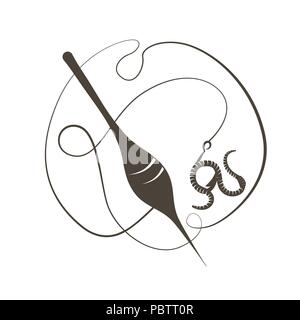 Bait the worm. Fishhook. Vector illustration. Flat logo Fishing float. Stock Vector