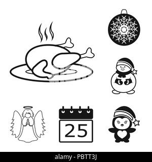 Christmas attributes and accessories black icons in set collection for design. Merry Christmas vector symbol stock  illustration. Stock Vector