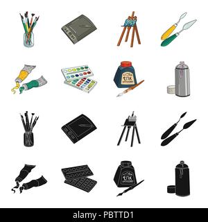 Bank with brushes, a drawing board, an easel with a canvas, paint  knives.Artist and drawing set collection icons in cartoon,outline,flat  style vector Stock Vector Image & Art - Alamy