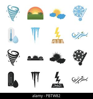 Humidity, icicles, thunderbolt, windy weather. Weather set collection icons in black,cartoon style vector symbol stock illustration . Stock Vector