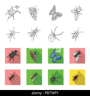 An insect arthropod, an osa, a spider, a cockroach. Insects set collection icons in outline,flet style vector symbol stock isometric illustration . Stock Vector