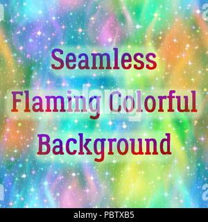 Abstract Seamless Background with Colorful Fire, Solid Wall of Multicolored Blazing Flames and Sparks, Tile Pattern. Eps10, Contains Transparencies. V Stock Vector