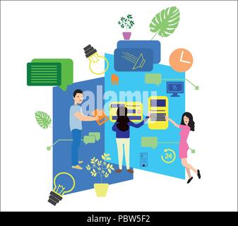Vector illustration, flat style. The concept of hiring workers for a web page, banner, presentation, social networks, documents, cards, posters. Man with a resume Stock Vector