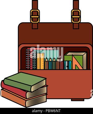school handbag with text books Stock Vector