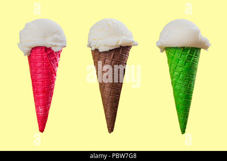 Vanilla ice cream green waffle cone Stock Photo