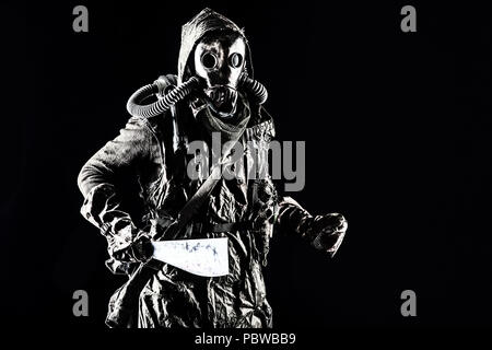 Survived in ecological cataclysm human in gas mask Stock Photo