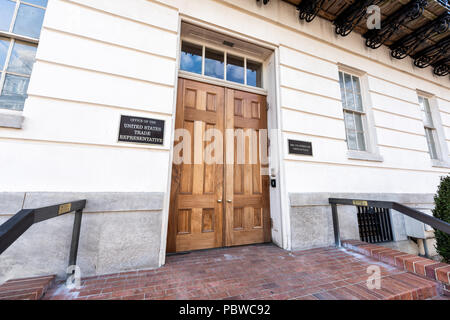 Washington DC, USA - March 9, 2018: United States Trade Representative visitor entrance wooden door and sign for office Stock Photo