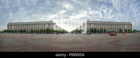 BUCHAREST, ROMANIA - 07.20.2018. Piata Constitutiei, or Palace Square, largest square in the center of Bucharest, Romania.   Panoramic view Stock Photo