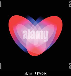 Passionate adult love icon, glowing heart vector symbol on black background. Stock Vector